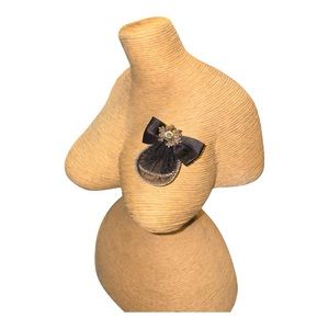 Victorian mourning brooch. Black ribbon net with filigree/rhinestone. JB1